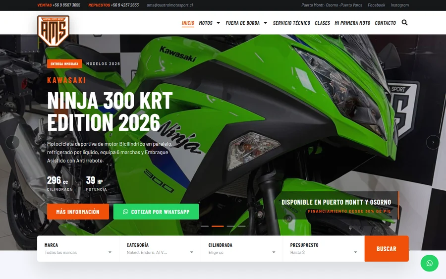 Captura del sitio web de Austral Motosport